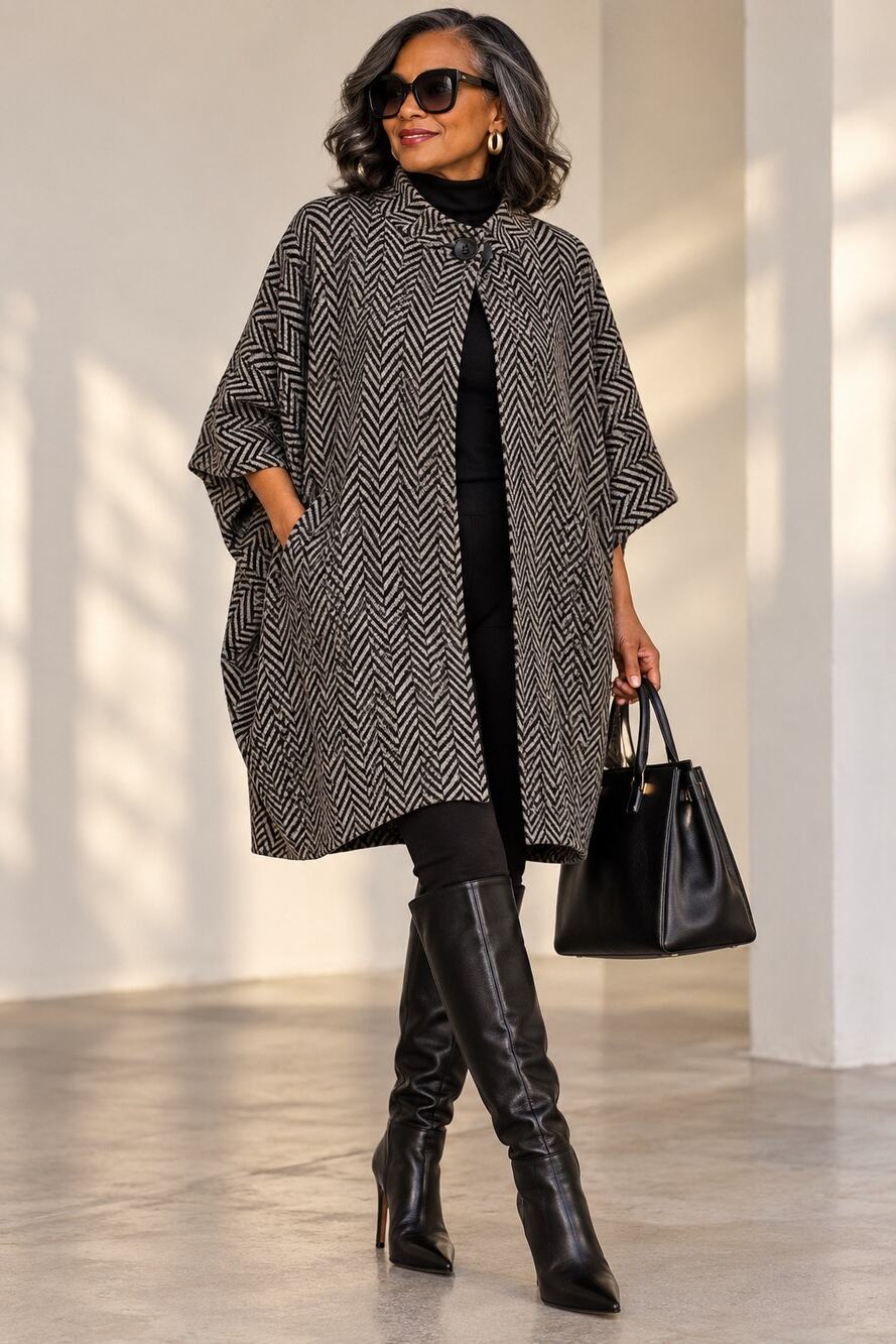 Liz Claiborne Chevron Lagenlook Oversized Dolman Jacket L
